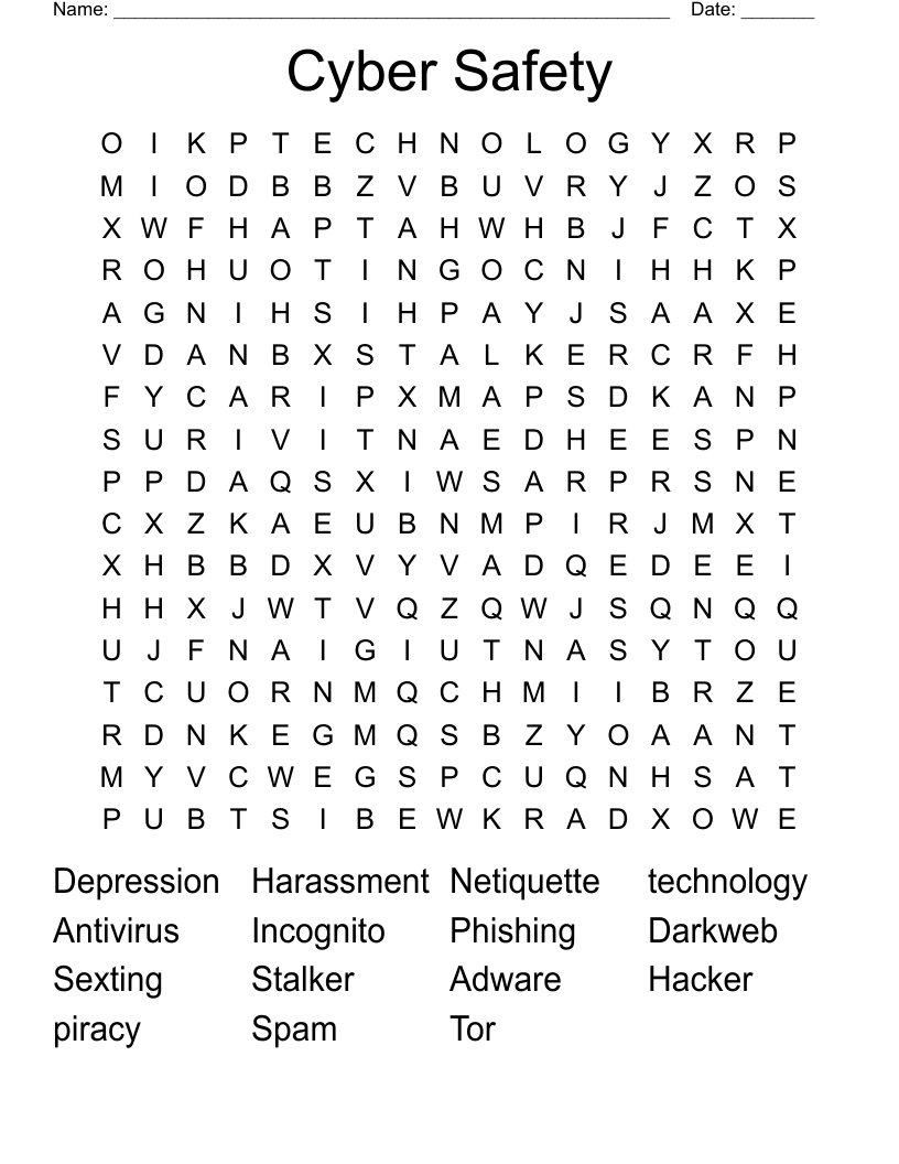 Cyber Safety Word Search