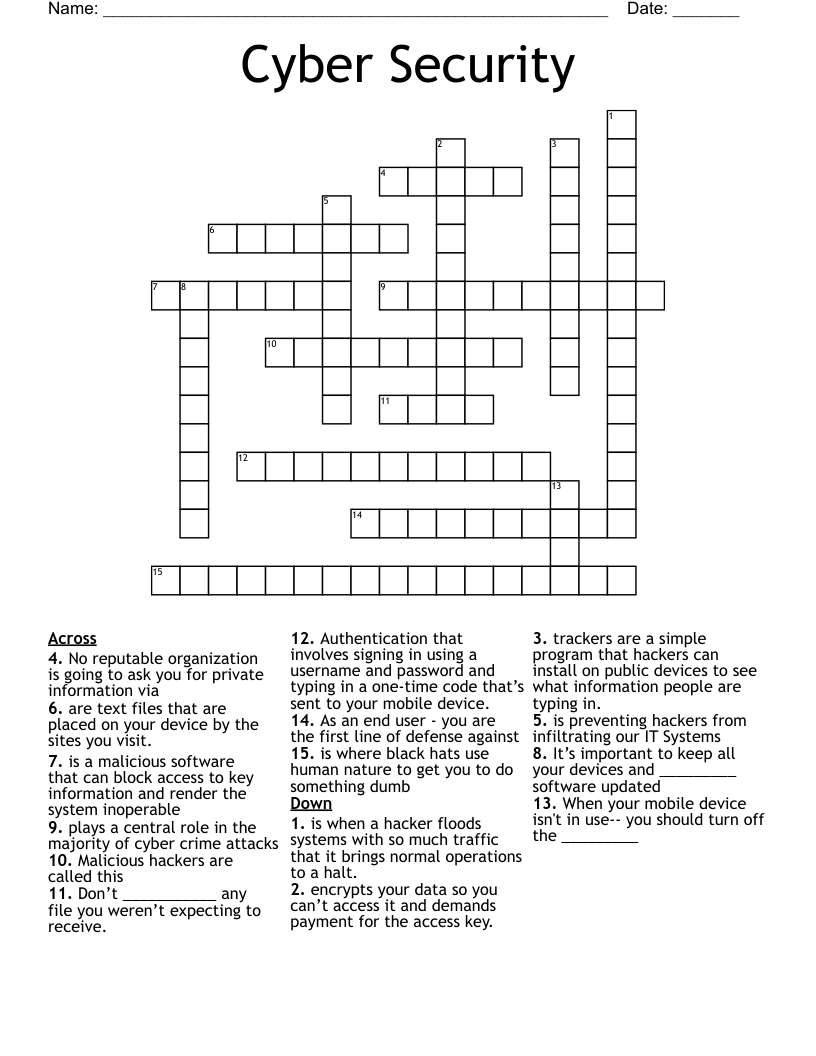 Cyber Security Crossword