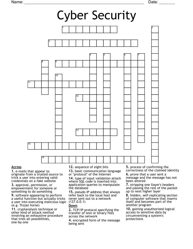 Cyber Security Crossword