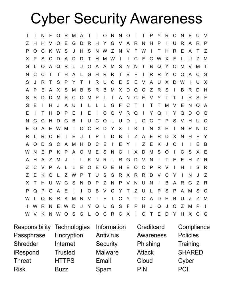 Cyber Security Awareness Word Search