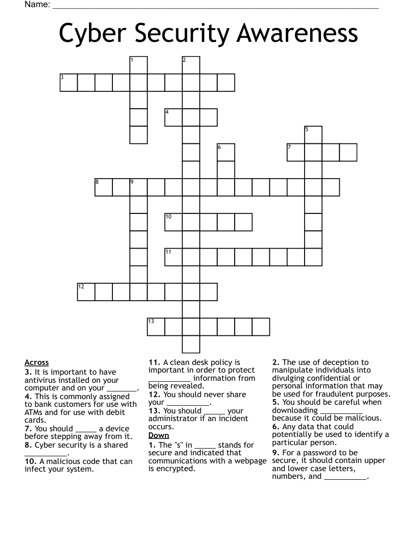 Cyber Security Awareness Crossword