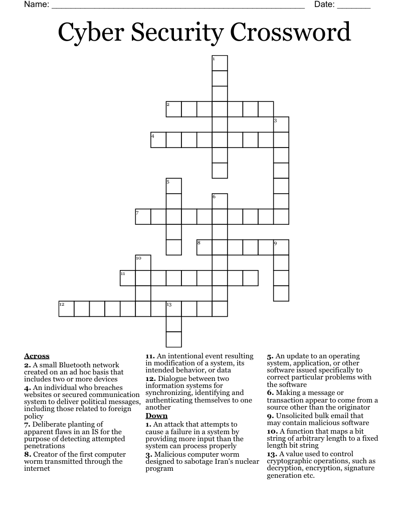 Cyber Security Crossword