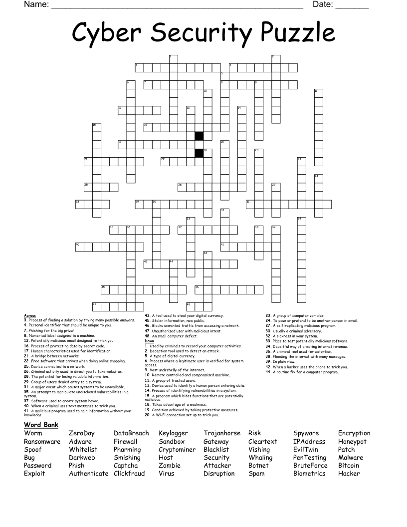 Cyber Security Puzzle Crossword