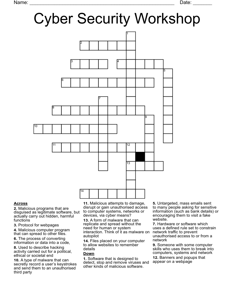 Cyber Security Workshop Crossword