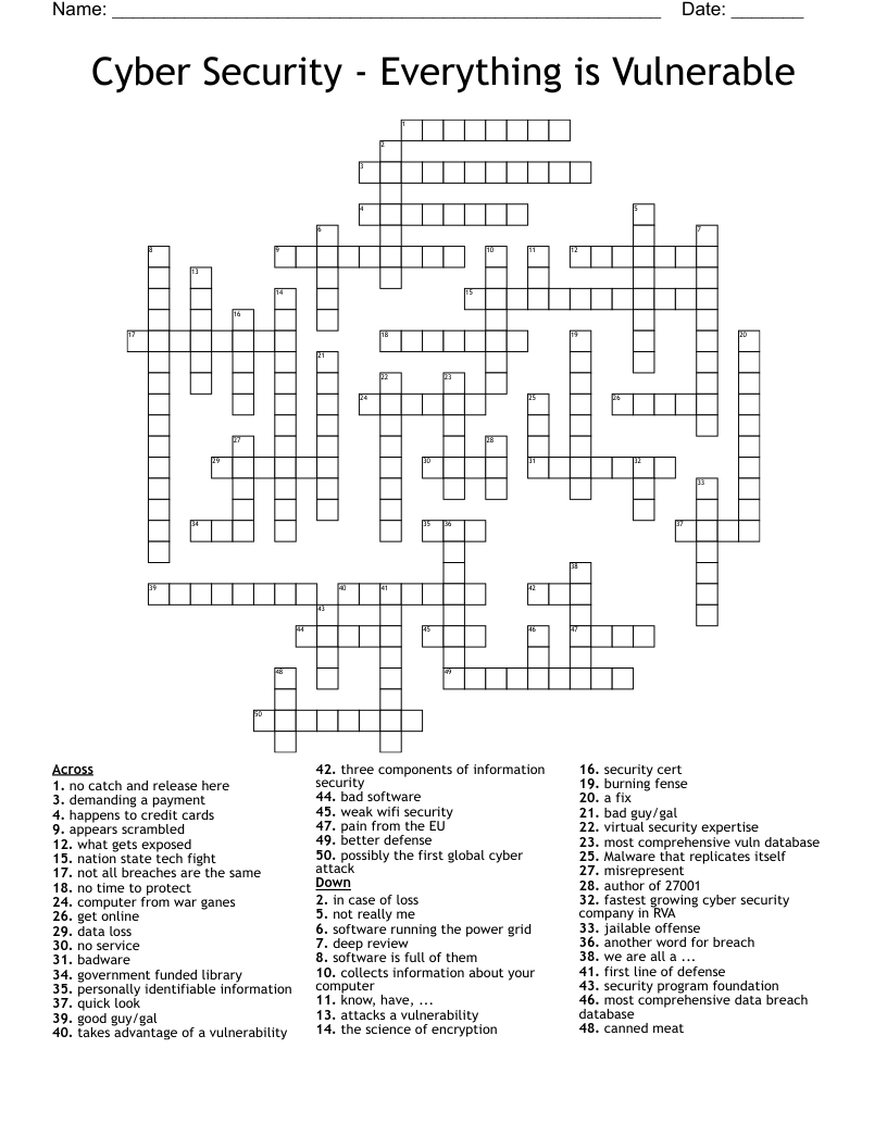Cyber Security - Everything is Vulnerable Crossword