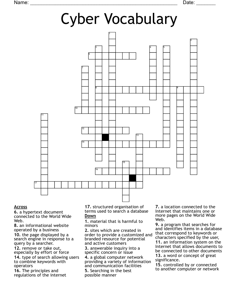 Cyber Vocabulary Crossword