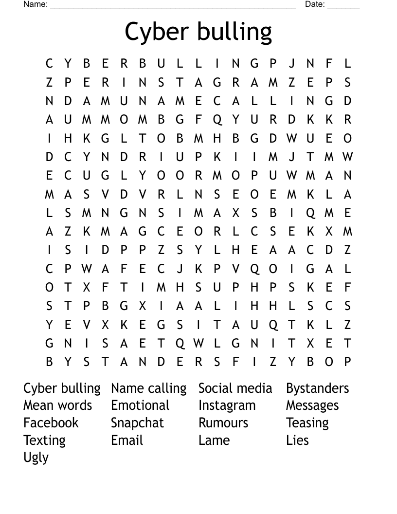 Cyber bulling  Word Search