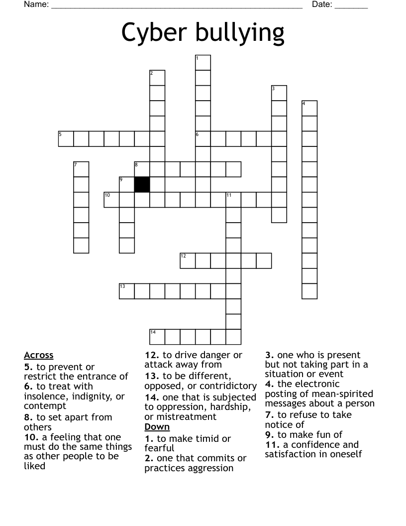 Cyber bullying Crossword
