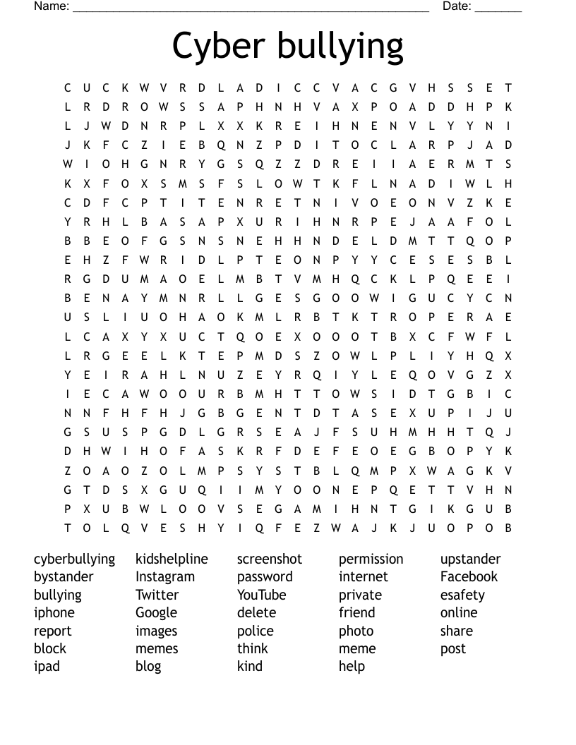 Cyber bullying Word Search