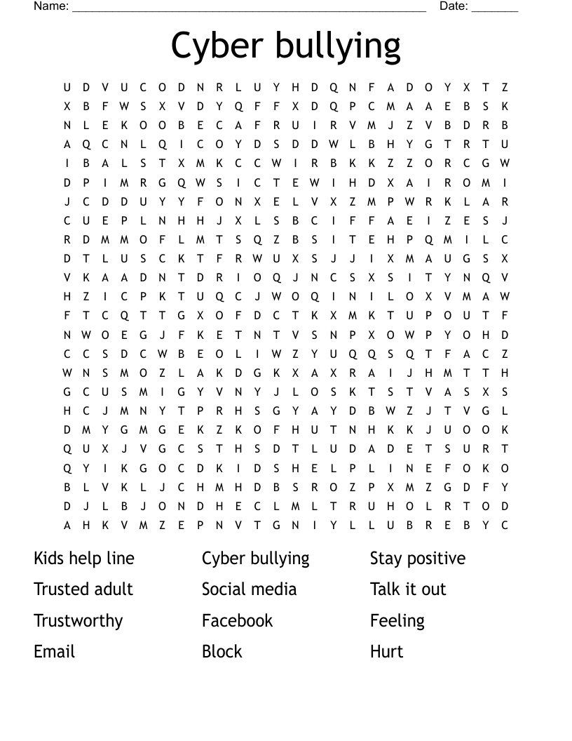 Cyber bullying  Word Search