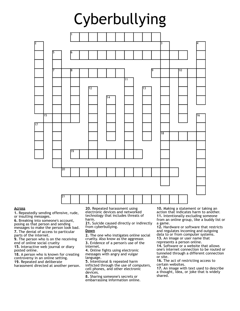 Cyberbullying Crossword
