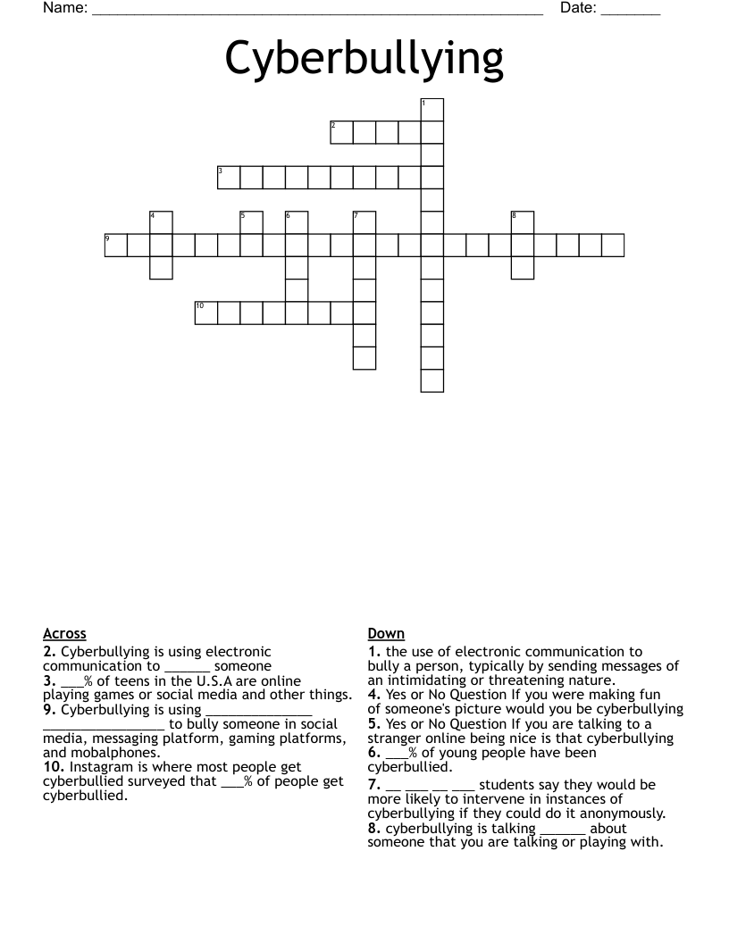 Cyberbullying Crossword