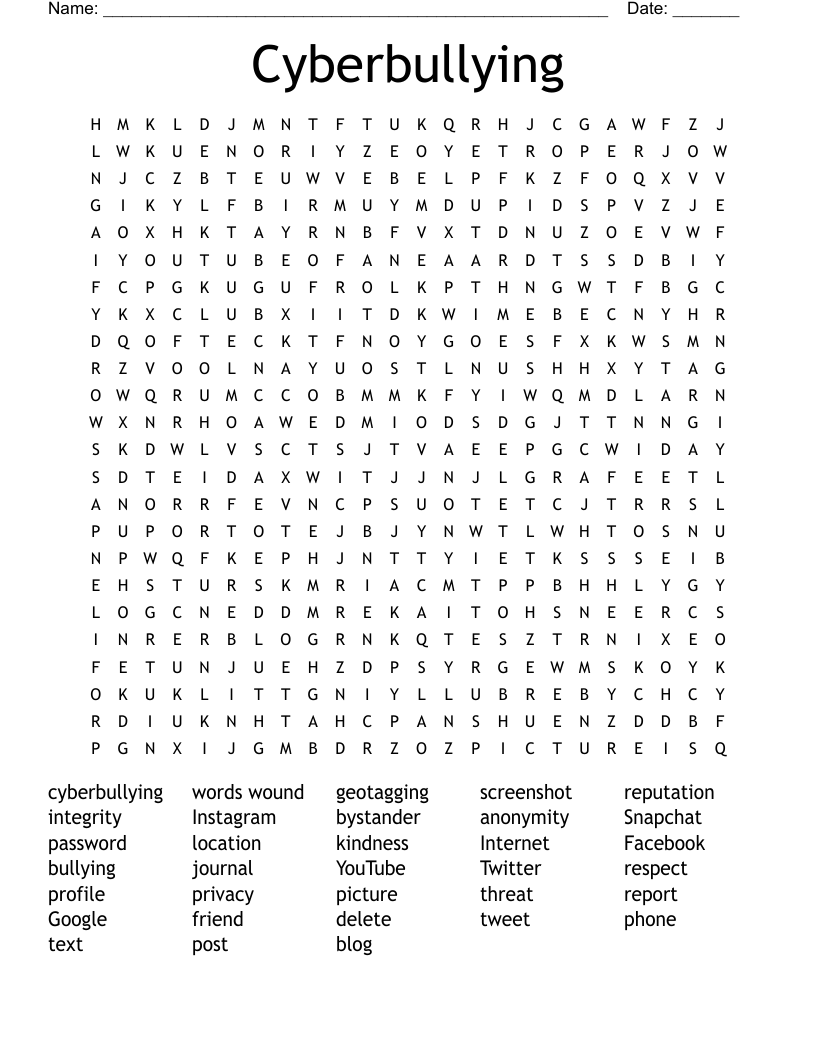 Cyberbullying Word Search
