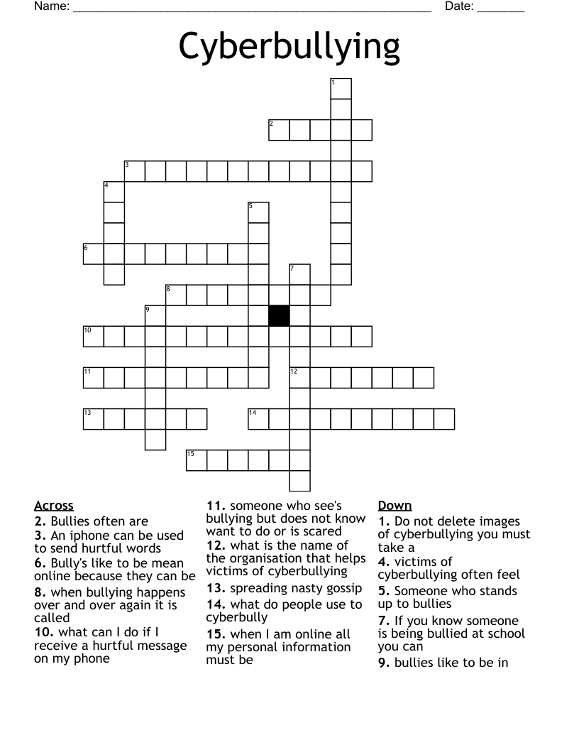 Cyberbullying Crossword