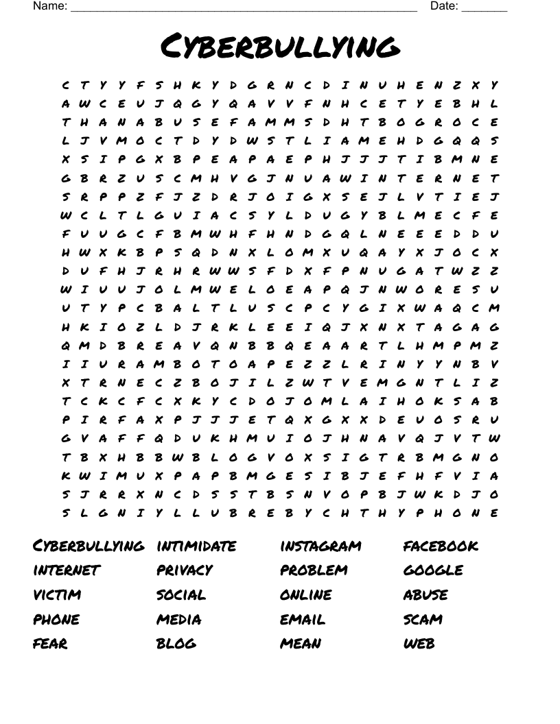 Cyberbullying Word Search