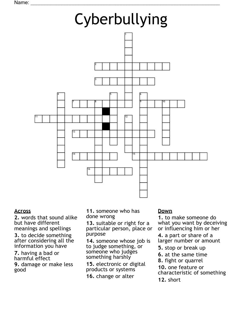 Cyberbullying Crossword
