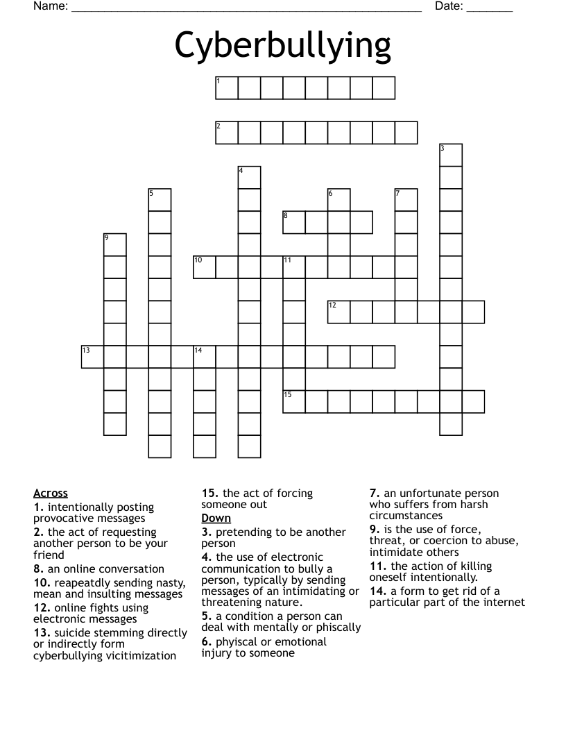 Cyberbullying  Crossword