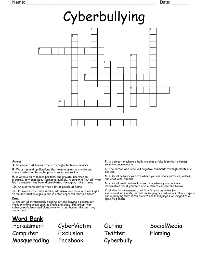 Cyberbullying  Crossword