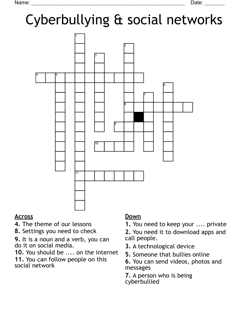 Cyberbullying & social networks Crossword