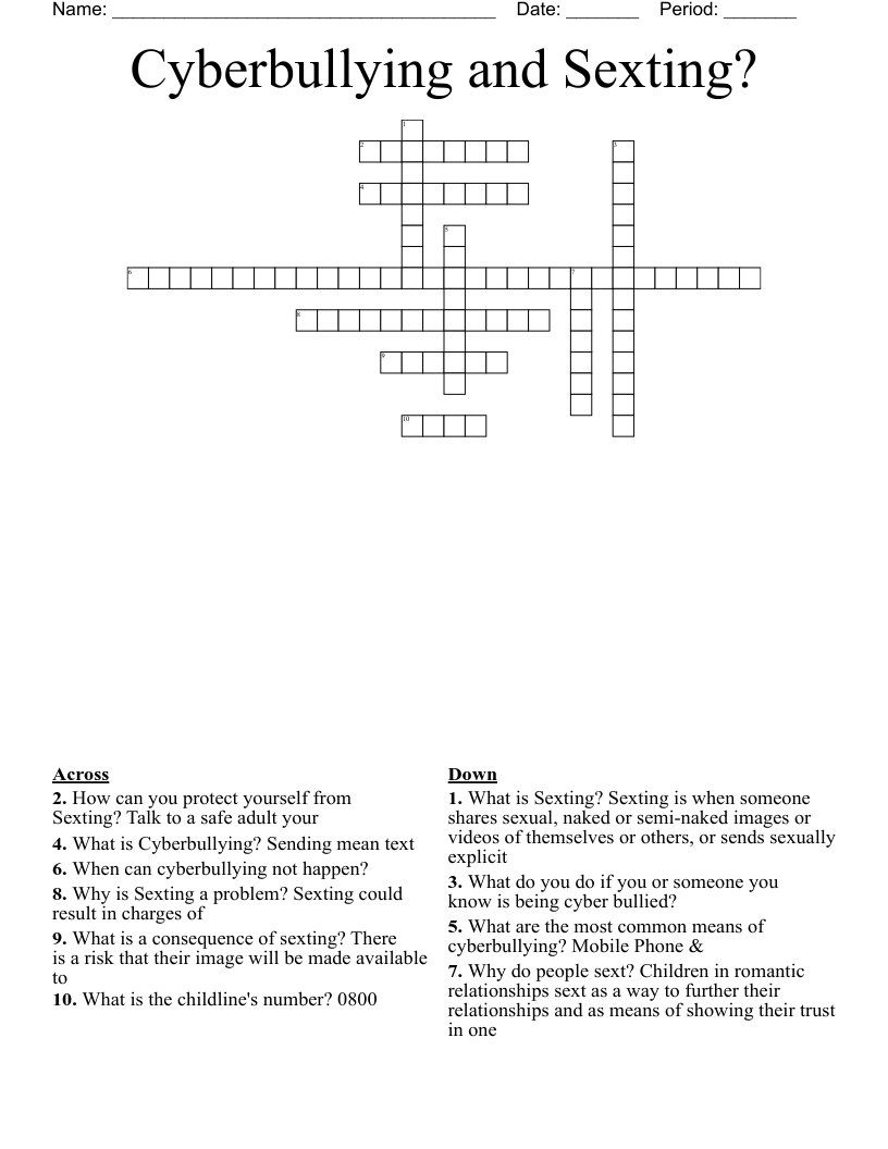 Cyberbullying and Sexting? Crossword
