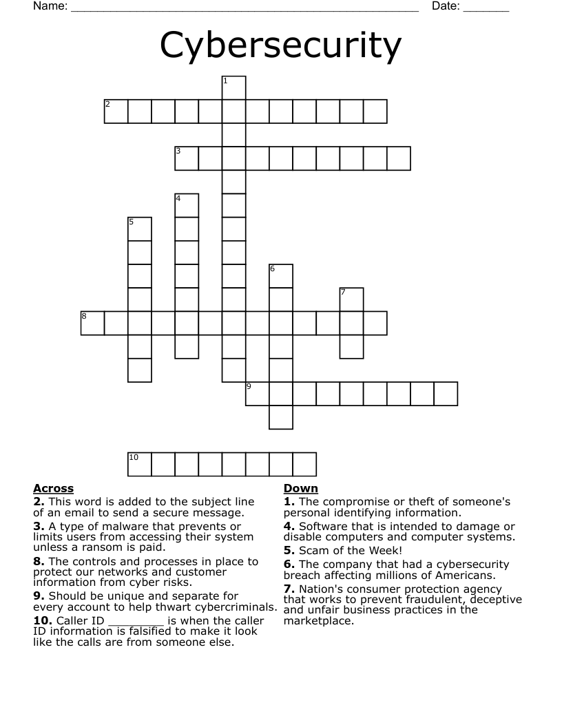 Cybersecurity Crossword