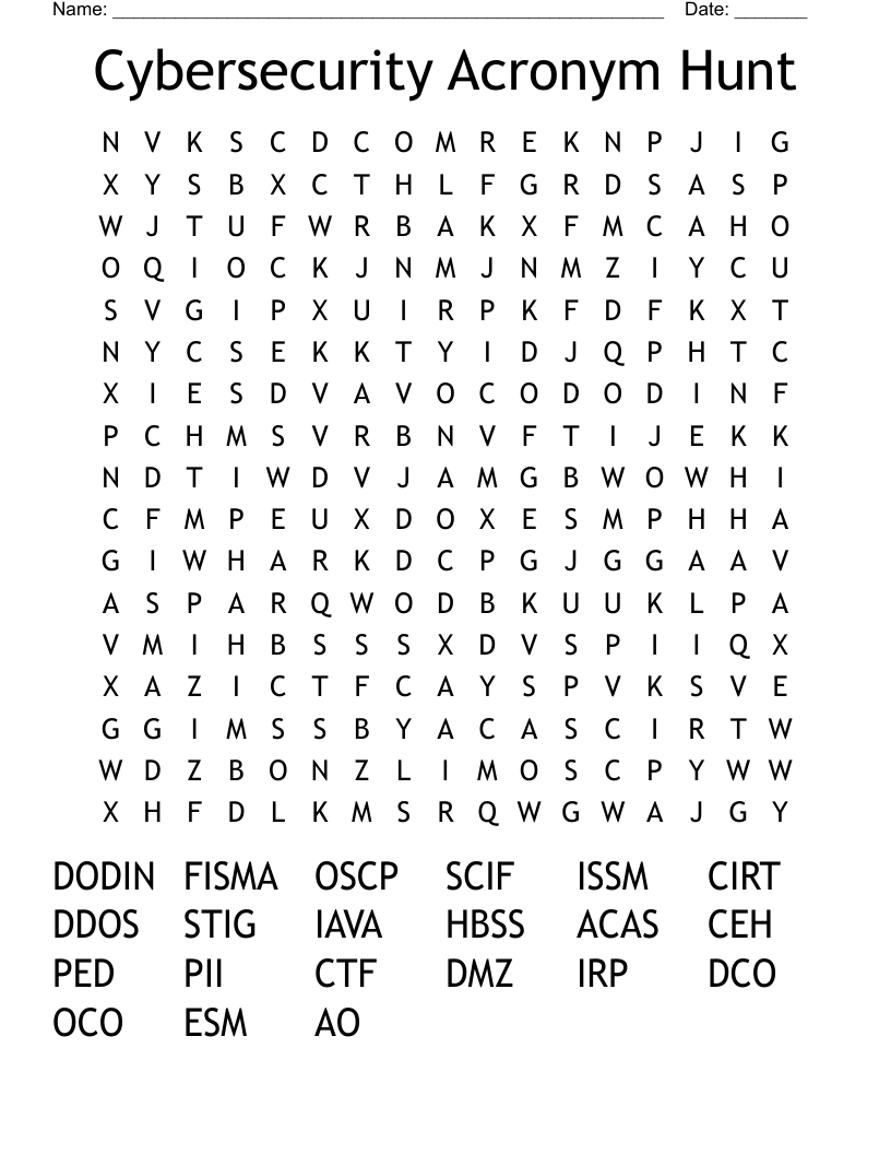 Cybersecurity Acronym Hunt Word Search