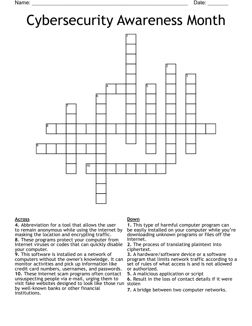 Cybersecurity Awareness Month Crossword