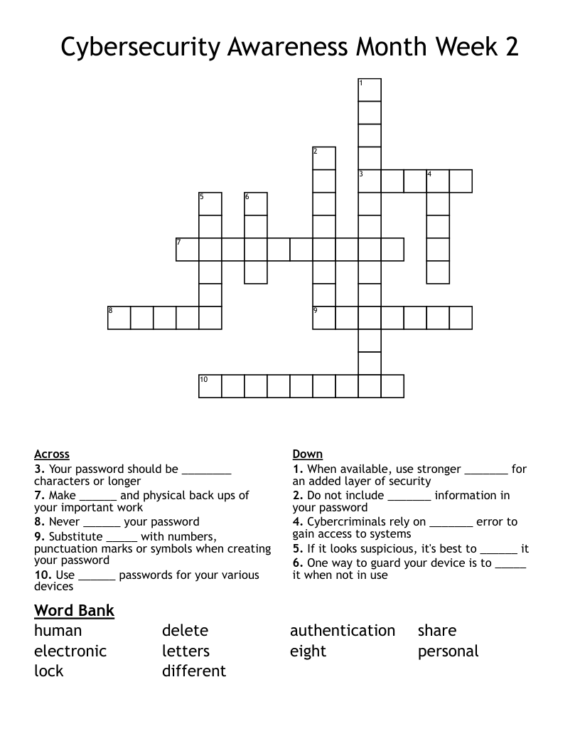 Cybersecurity Awareness Month Week 2 Crossword