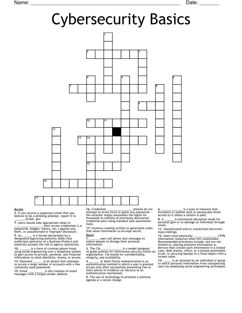 Cybersecurity Basics Crossword