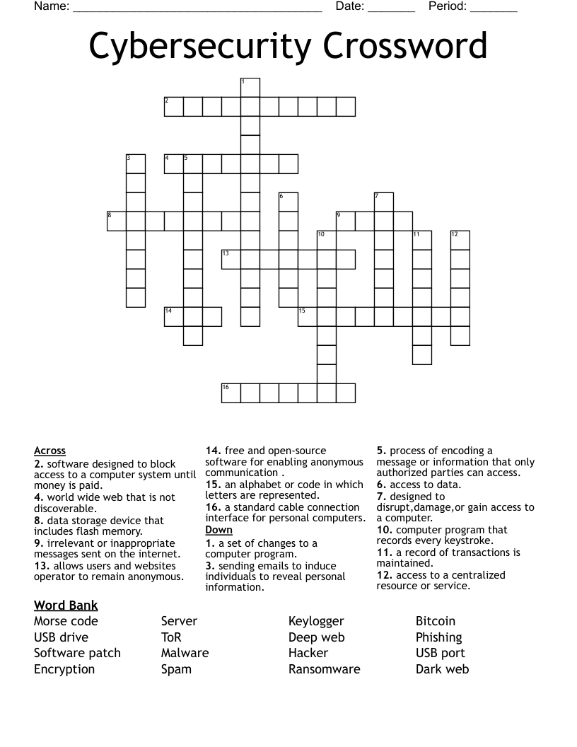 Cybersecurity Crossword 
