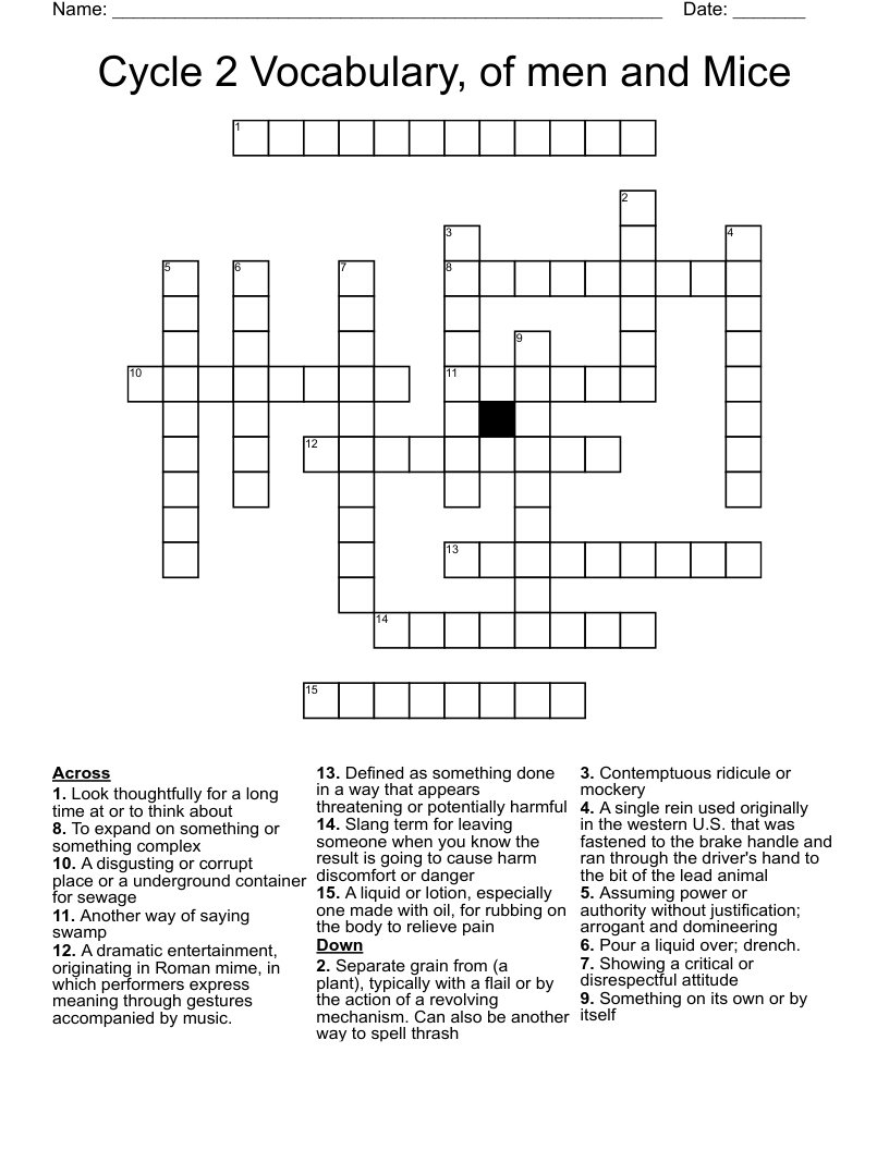 Cycle 2 Vocabulary, of men and Mice  Crossword