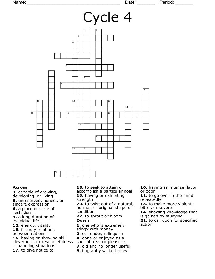 Cycle 4 Crossword