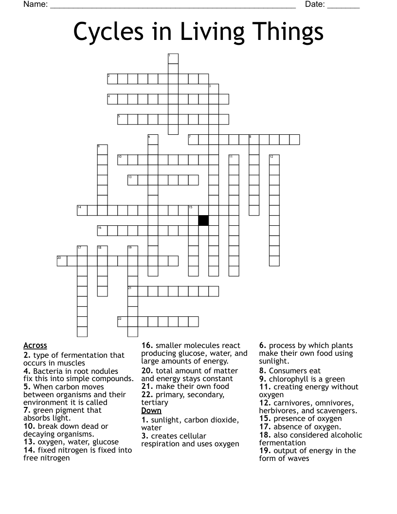 Cycles in Living Things Crossword