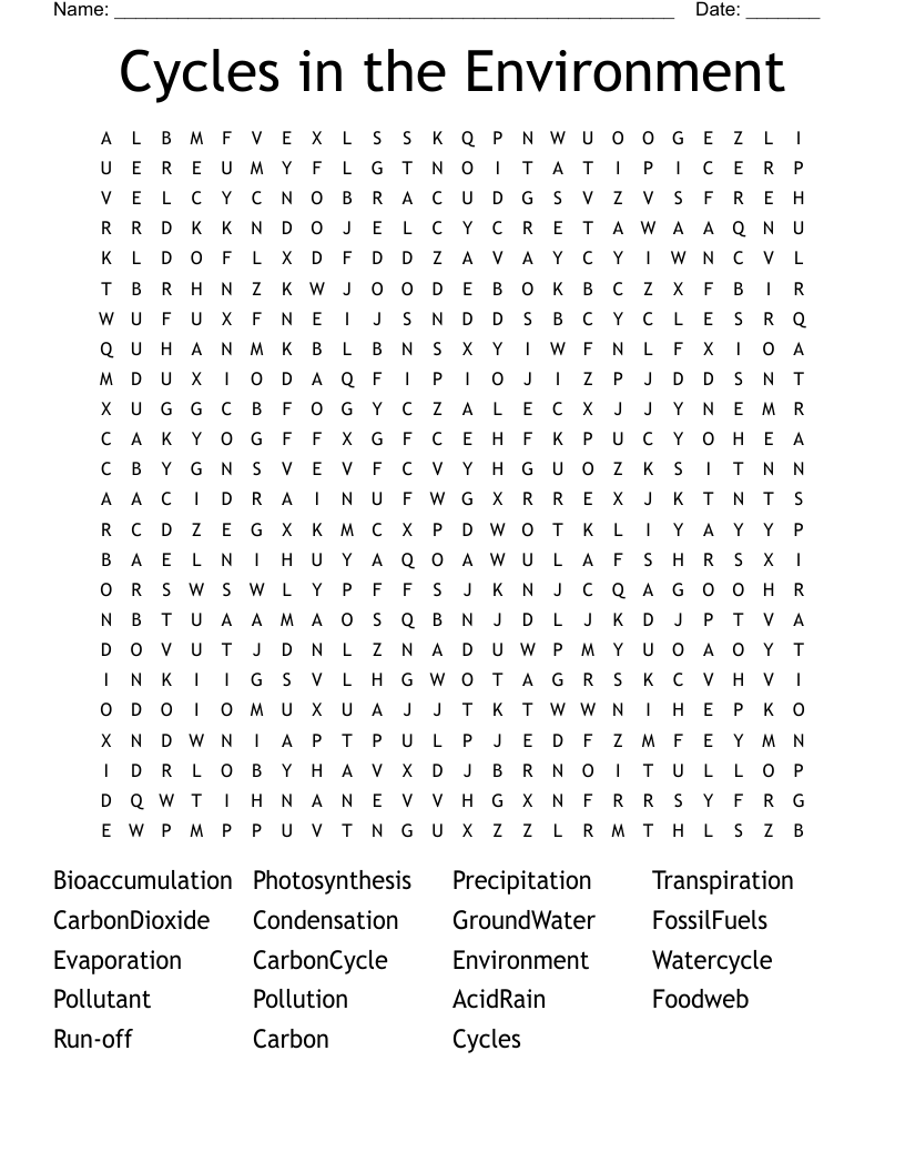 Cycles in the Environment Word Search
