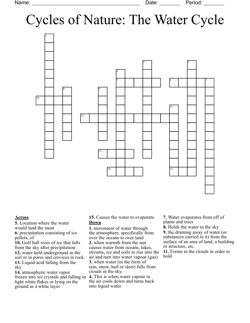 Cycles of Nature: The Water Cycle Crossword