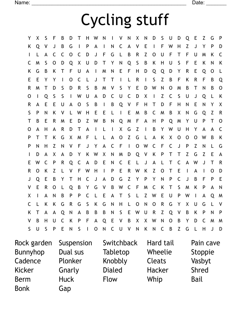 Cycling stuff Word Search