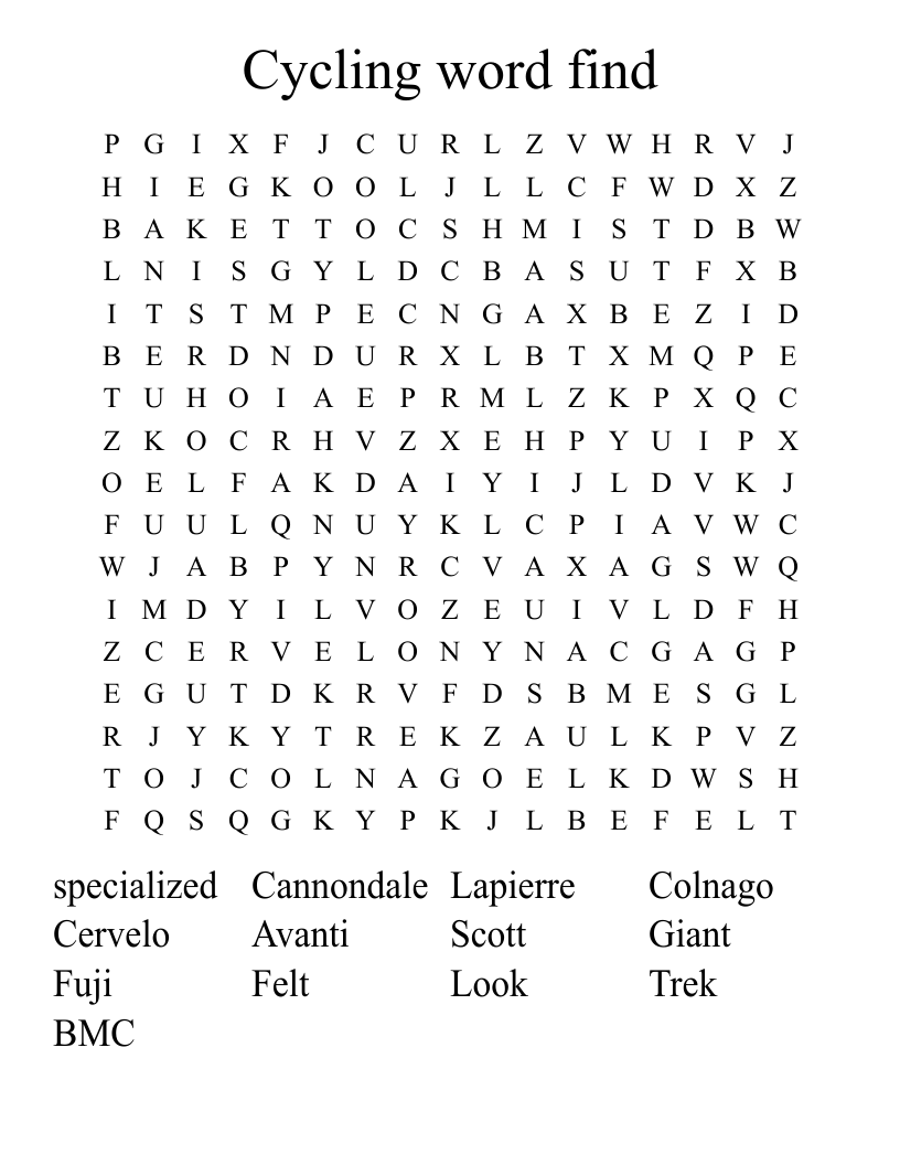 Cycling word find Word Search