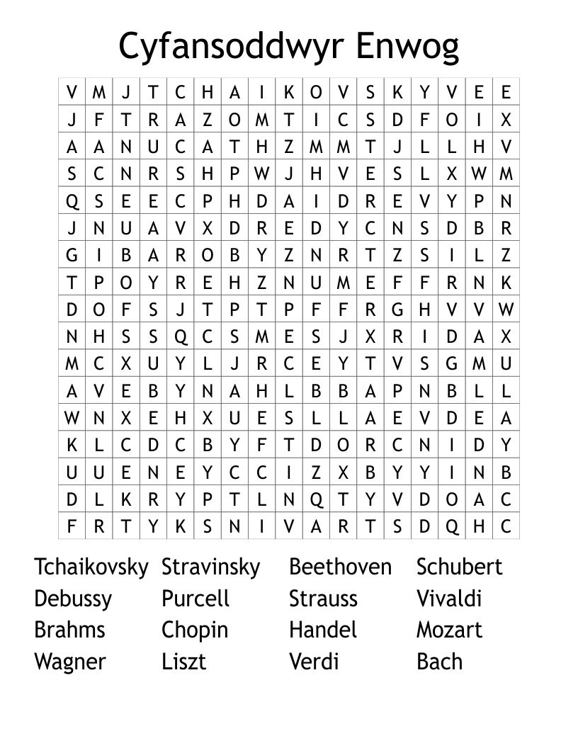 Cyfansoddwyr Enwog Word Search