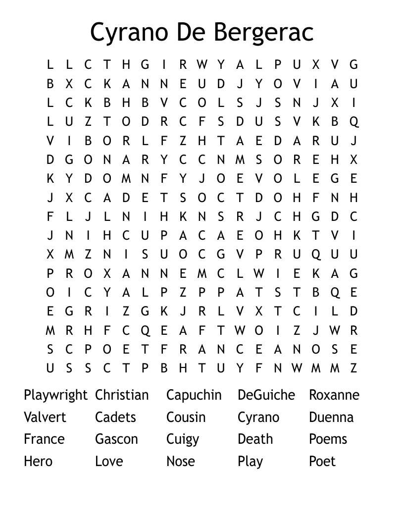 Cyrano De Bergerac Word Search