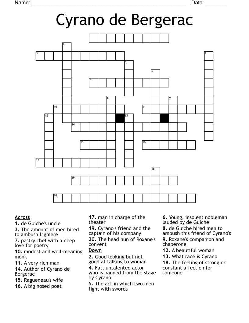 Cyrano de Bergerac Crossword