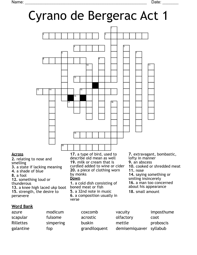Cyrano de Bergerac Act 1 Crossword