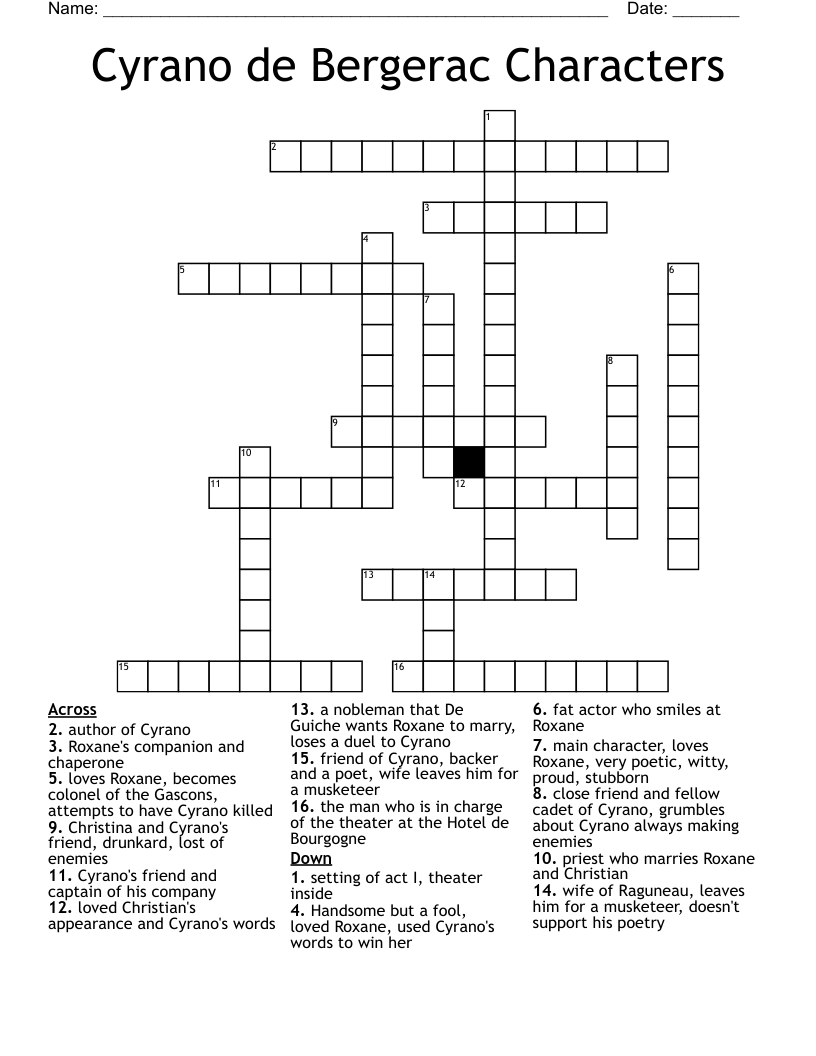 Cyrano de Bergerac Characters  Crossword