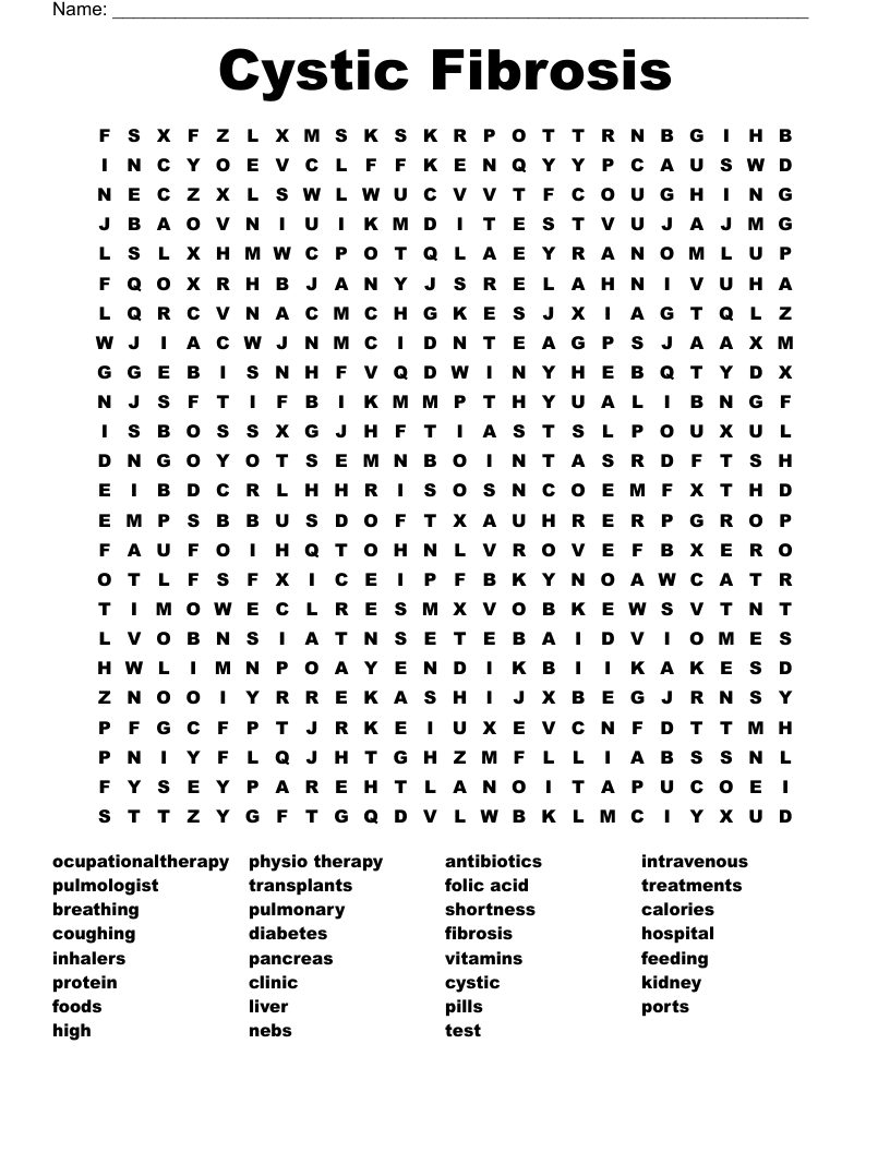 Cystic Fibrosis Word Search