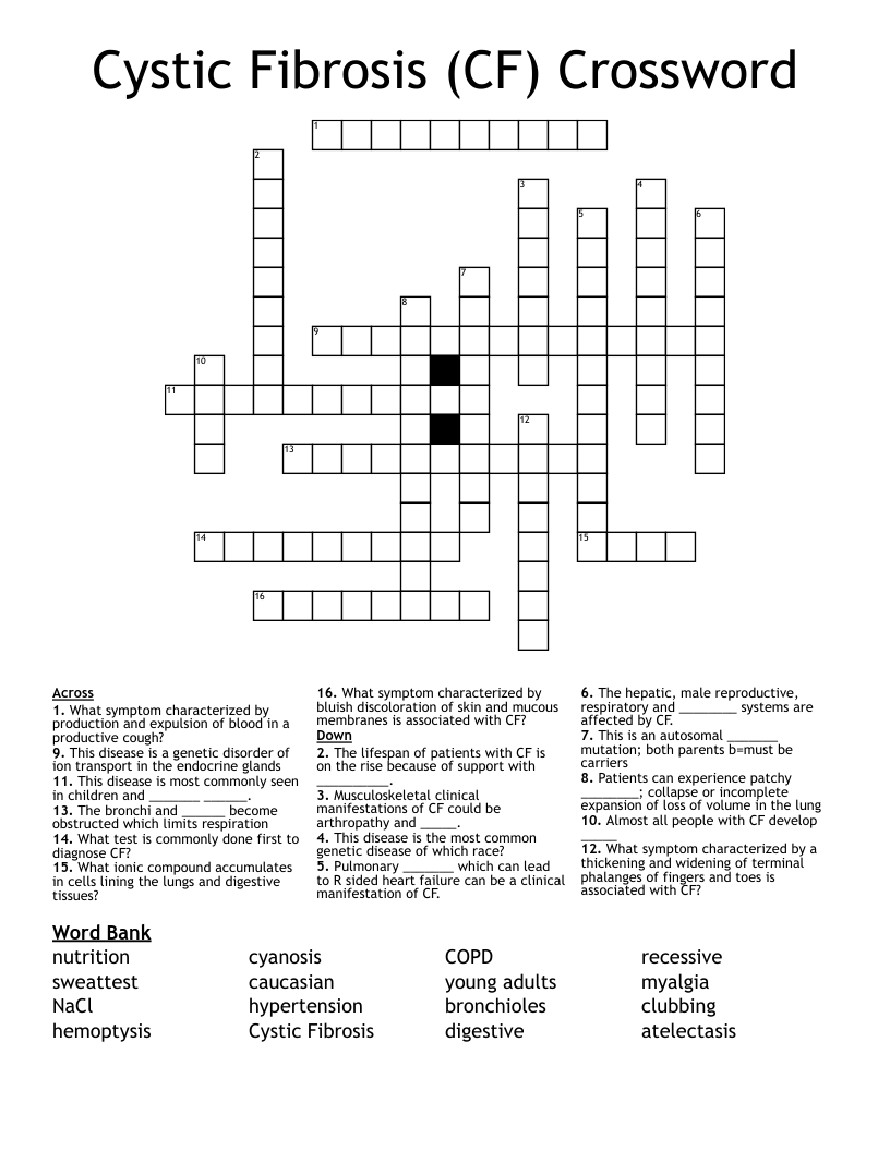 Cystic Fibrosis (CF) Crossword