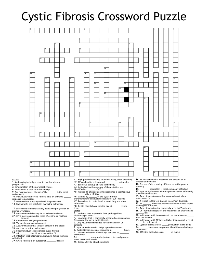 Cystic Fibrosis Crossword Puzzle