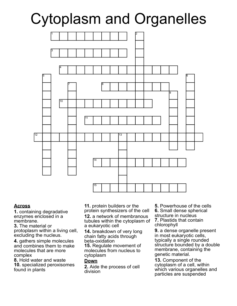 Cytoplasm and Organelles Crossword