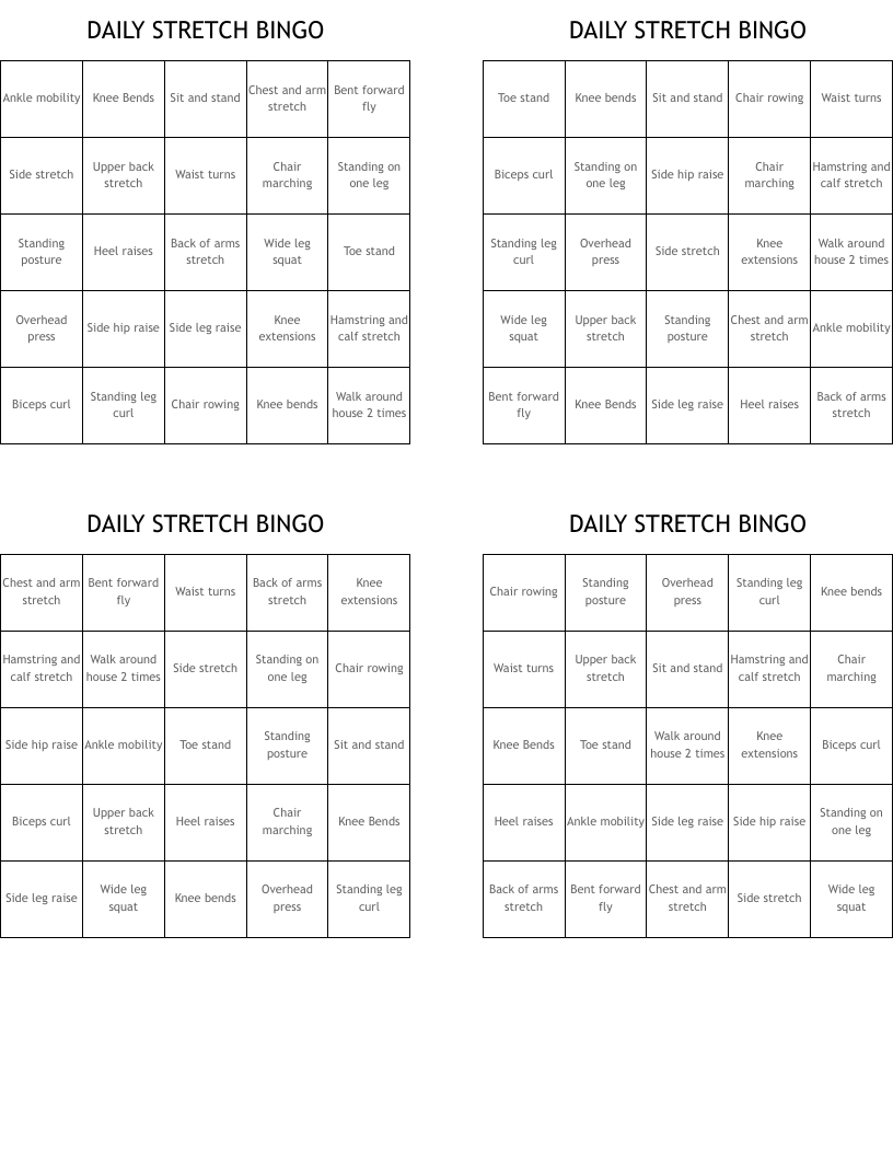 DAILY STRETCH BINGO