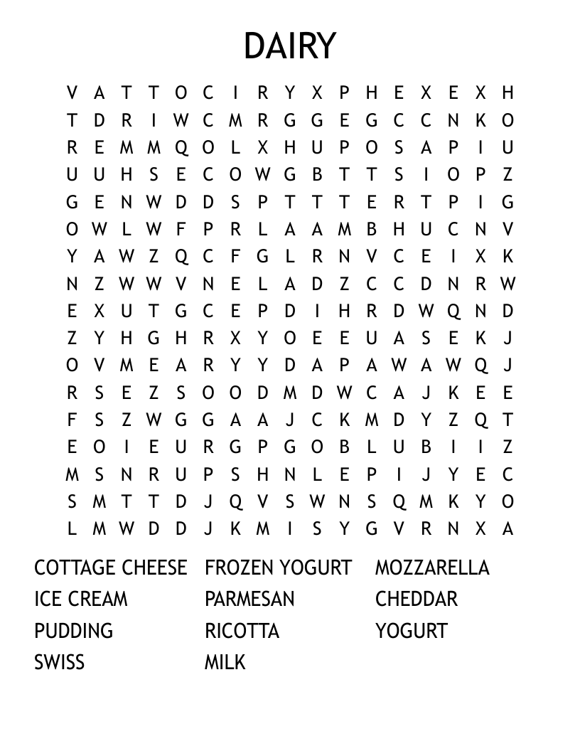 DAIRY Word Search
