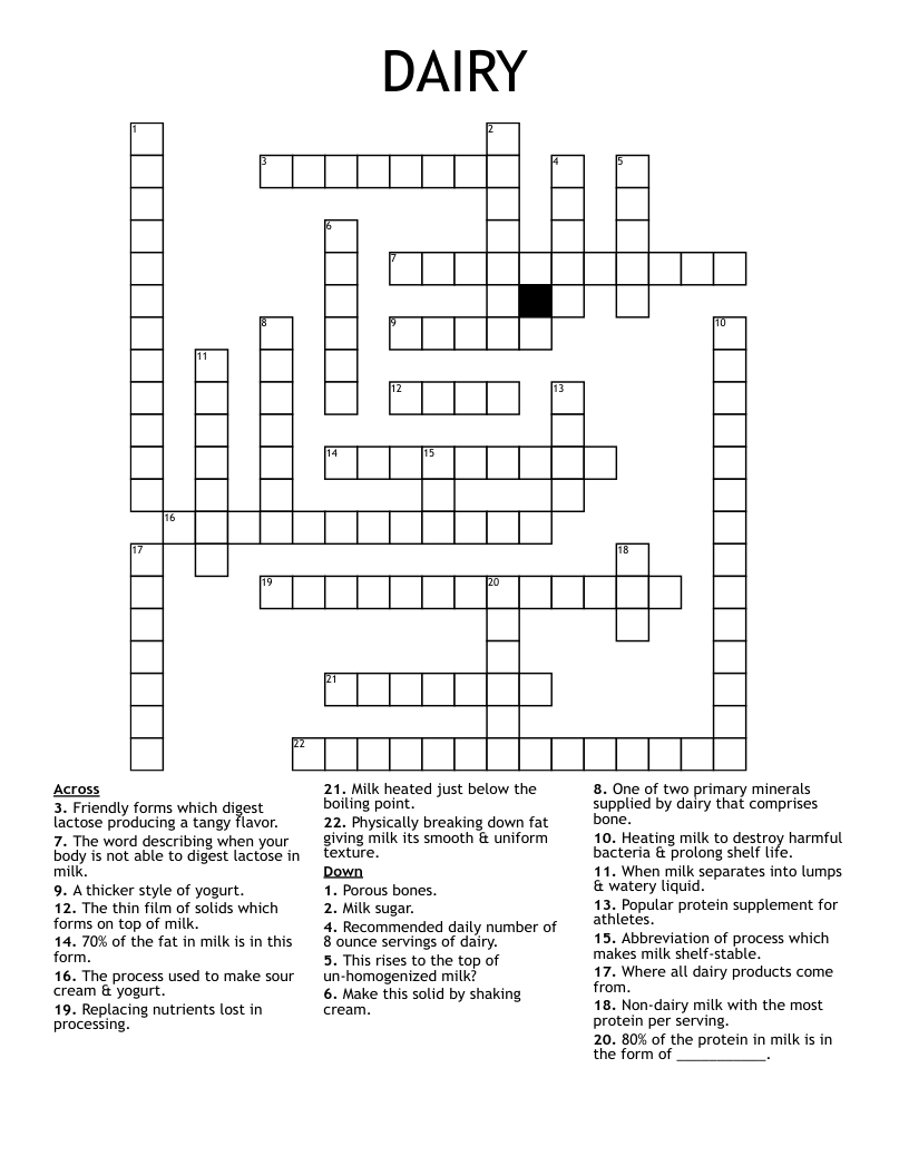 DAIRY Crossword