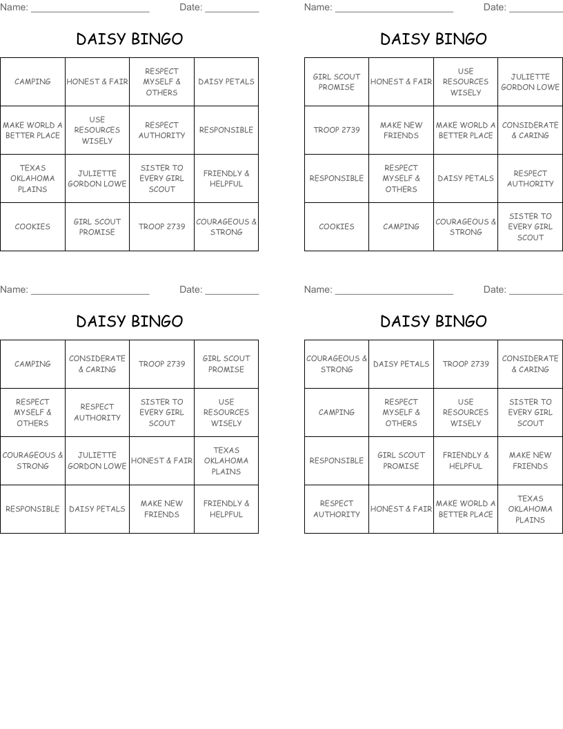 DAISY BINGO
